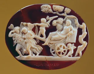 Kamee von Dionysos auf einem von Psyche gezogenen Wagen